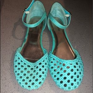 Turquoise woven flats